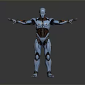 Blue Humanoid Robot With Mechanical Structure Open Arms And Detailed Metallic Body