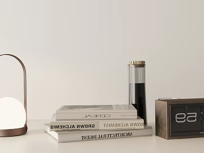 Modern Minimalist Decorative Ornament Set with Lamp Books Fragrance Bottle and Calendar 3d model