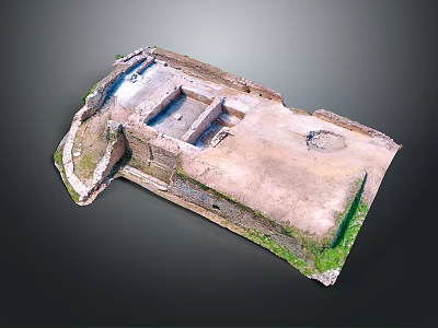 Ancient Architectural Ruins With Remaining Stone Walls And Earth Ground Structure 3d model