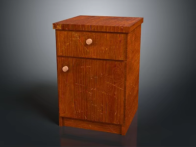Classic Brown Wooden Cabinet With Natural Wood Grain Two Drawers And Round Knobs 3d model