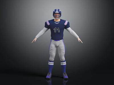 Man in Football Player Uniform With Blue Jersey White Pants Purple Accents Number 11 Helmet 3d model