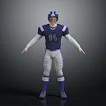 Man in Football Player Uniform With Blue Jersey White Pants Purple Accents Number 11 Helmet