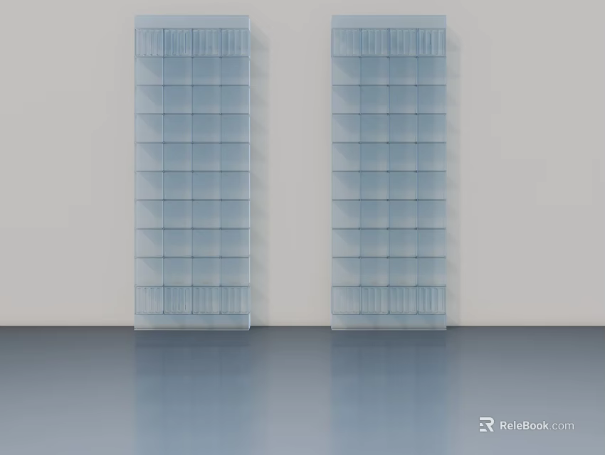 Tall Modern Glass Storage Cabinets Featuring Sleek Hinged Doors Transparent Design 3d model