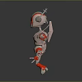 Game and Movie Robot Character With Silver Metallic Body Red Arms Grid Head And Antenna