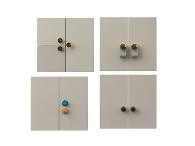 Various Colors And Styles Of Cabinet Handles On Gray Cabinet Doors 3d model