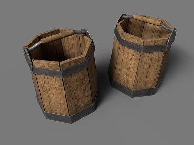Traditional Wooden Buckets With Metal Hoops As Essential Agricultural Equipment For Farms 3d model