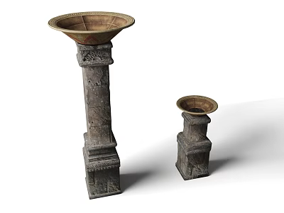 Ornamental Stone Column Stands With Carved Design And Wide Top In Two Sizes 3d model