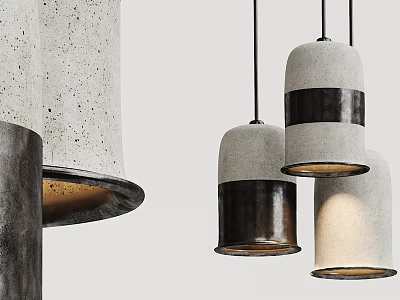 Hanging Modern Cylindrical Pendant Lights With Concrete Metal Gray Black White Design And Warm Light 3d model
