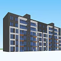 Modern Multi Story Apartment Building With Blue Orange Windows And Glass Facade