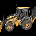 Yellow Backhoe Loader Construction Machinery With Front Bucket And Excavator Arm