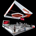 Modern CSG Exhibition Booth With Open Design Display Counters And Digital Screens 3d model