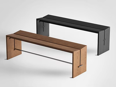 Sleek Modern Benches In Black And Brown With Wooden And Metal Structure 3d model