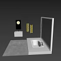 Modern Bathroom With Dark Gray Wall Round Mirror Hanging Lights White Sink And Large Window
