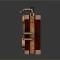 Steampunk Style Equipment With Brass Pipes Multiple Gauges Wooden Frame And Small Black Chimney
