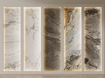 Modern Set Of Five Marble Texture Decorative Panels In Vertical Wall Art 3d model