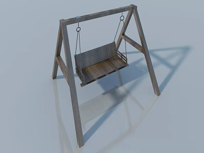 Sturdy Rustic Wooden Pillars Supporting Outdoor Swing With Wooden Seat Structure 3d model