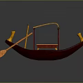 Traditional Wooden Water Transport with Curved Canopy Red Seat and Yellow Oars