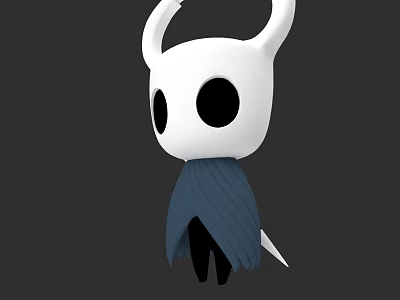 White Animated Game Character With Large Horns Black Eyes And Blue Cloak 3d model