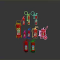 Various Red Fire Extinguishers Including Portable And Trolley Mounted Types