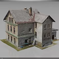 Old Style House Building With Light Exterior Walls Gray Roof Chimney And Green Trim Windows