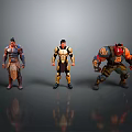 Three Diverse Fantasy Characters Featuring Armor Muscular Build And Red Skinned Horned Design