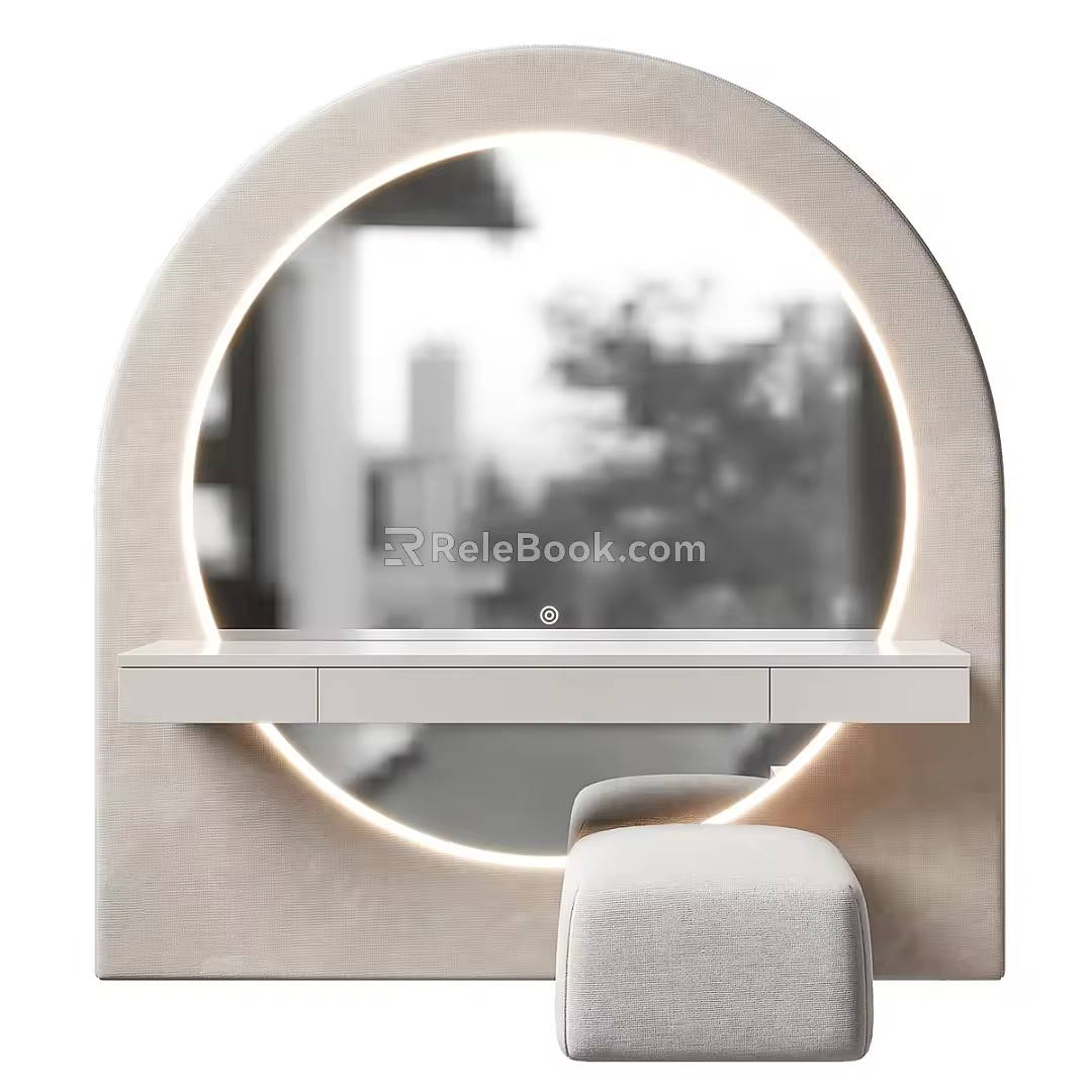 Dressing Table Dressing Table Fabric Square Stool Mirror 3d model