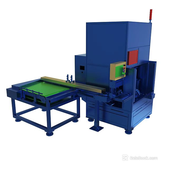 Blue Industrial Machine With Green Worktable And Control Panel Components 3d model