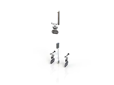 Modern Kitchen Interior With Hanging Rod Hooks And Cabinet Handles 3d model