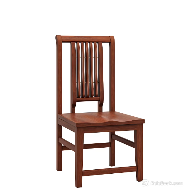 Classic Solid Wood Dining Chair With Brown Finish And Vertical Slat Back 3d model 