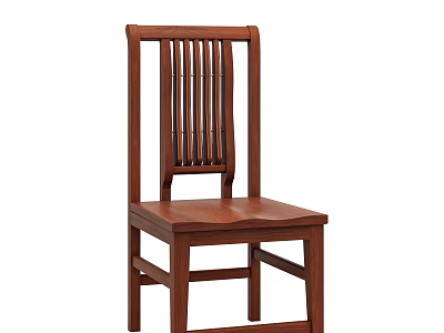 Classic Solid Wood Dining Chair With Brown Finish And Vertical Slat Back 3d model