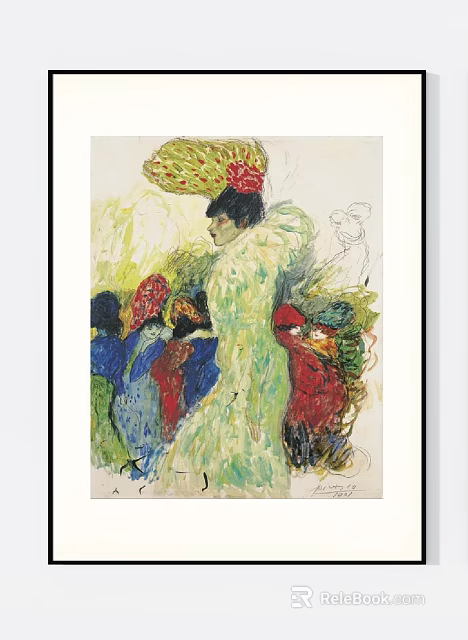 Vibrant Colorful Figure Painting With Traditional Attire And Expressive Postures 3d model 