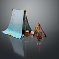 Playful Kids Furniture Collection With Blue Teepee Tent Wooden Stool And Toys
