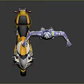 Yellow Racing Motorcycle With Rider In White And Blue Racing Suit Helmet