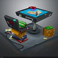 Modern Workspace Scene With Open Laptop Stacked Books And Orange Box On Table