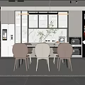 Modern Restaurant Interior With Dining Table Chairs Display Cabinets And Pendant Lights 3d model