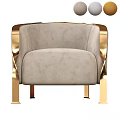Elegant Gray Single Sofa with Golden Metal Trim and Plush Velvet Upholstery