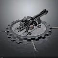 Large Industrial Mechanical Structure With Circular Toothed Gear Base And Metal Barrel