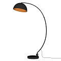 Modern Black Floor Lamp With Gold Inner Shade And Arched Pole On Light Gray Wall