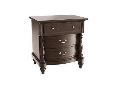 Dark Brown Solid Wood Bedside Table With Two Drawers Golden Handles And Carved Legs 3d model