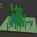 Cartoon Treehouse Scene With Willow Trees Wooden Bridge And Decorative Plants