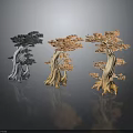 Colorful Decorative Trees With Textured Trunks Unique Branches And Dark Background Reflections