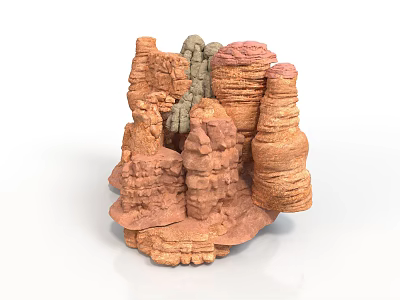 3D Rendered Layered Rock Formation With Red Brown Gray Layers And Stacked Columns 3d model