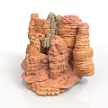 3D Rendered Layered Rock Formation With Red Brown Gray Layers And Stacked Columns