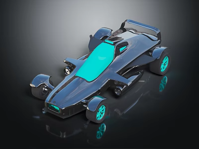Futuristic Race Car with Dark Body Transparent Blue Roof and Green Accented Wheels 3d model