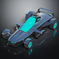 Futuristic Race Car with Dark Body Transparent Blue Roof and Green Accented Wheels