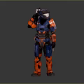 Futuristic Sci Fi Character Wearing Blue And Orange Armored Suit With Helmet