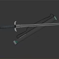 Glowing Sword with Blue Handle and Transparent Blade on Black Background and Reflection Effects