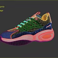 Modern Stylish Sports Shoes With Black Blue Orange Color And Thick Sole Design