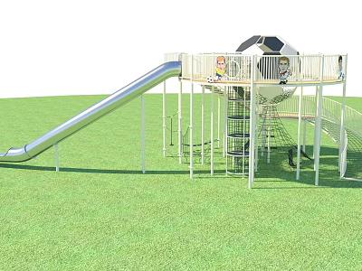 Outdoor Kids Garden Play Structure With Slide And Football Shaped Top On Green Grass 3d model