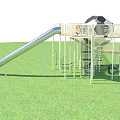 Outdoor Kids Garden Play Structure With Slide And Football Shaped Top On Green Grass